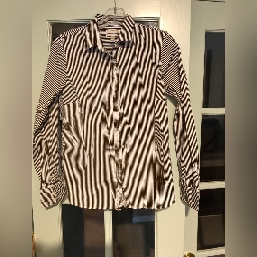 J. Crew Stretch Perfect Shirt Black and White Pinstripe size S